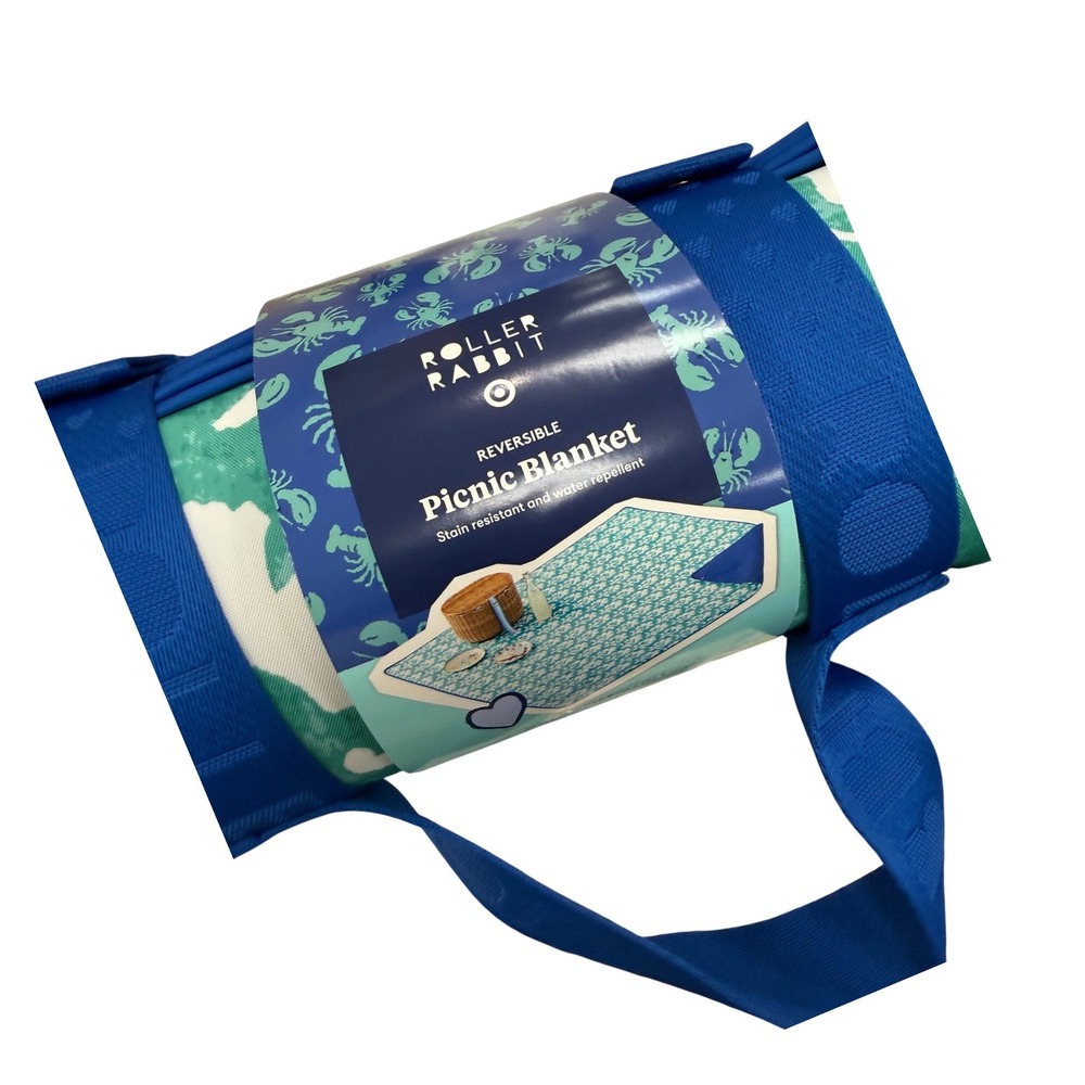 Roller Rabbit x Target Picnic Teal Blue NEW Reversible Water Repellent‎